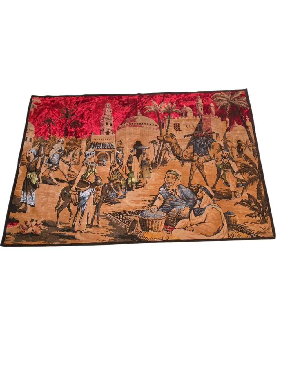 Vintage Middle Eastern Market Tapestry Wall Hanging 38 X 54